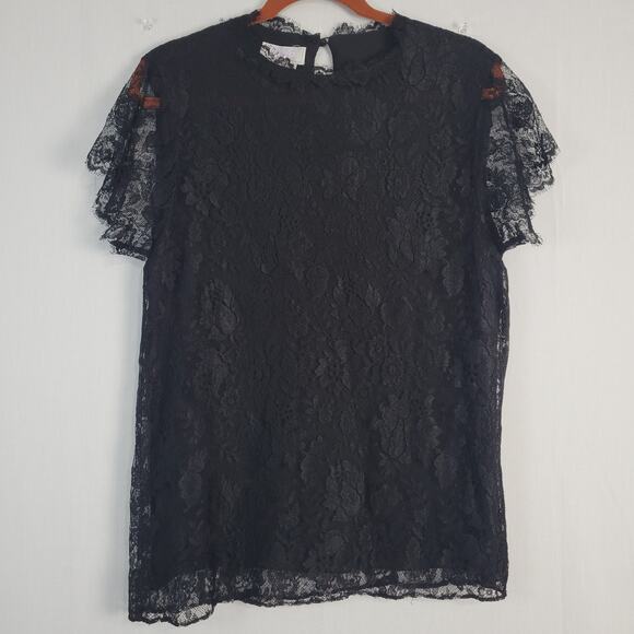 Vintage Floral Lace Top sz 10 black whimisgoth gothic fairy grunge 90s Y2K sheer - Picture 1 of 9